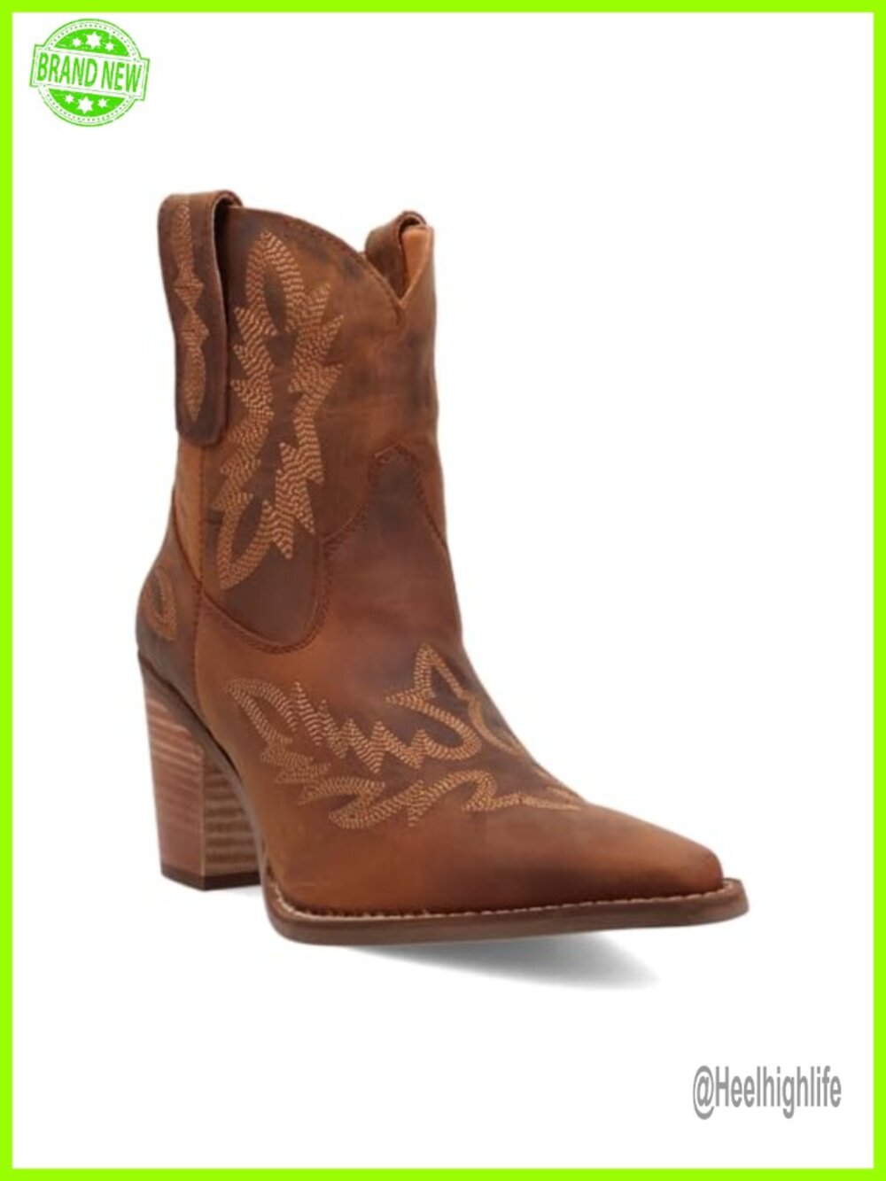 Embroidered Snip Toe Pull On Ankle Boots Mid Heel 2-3" Leather